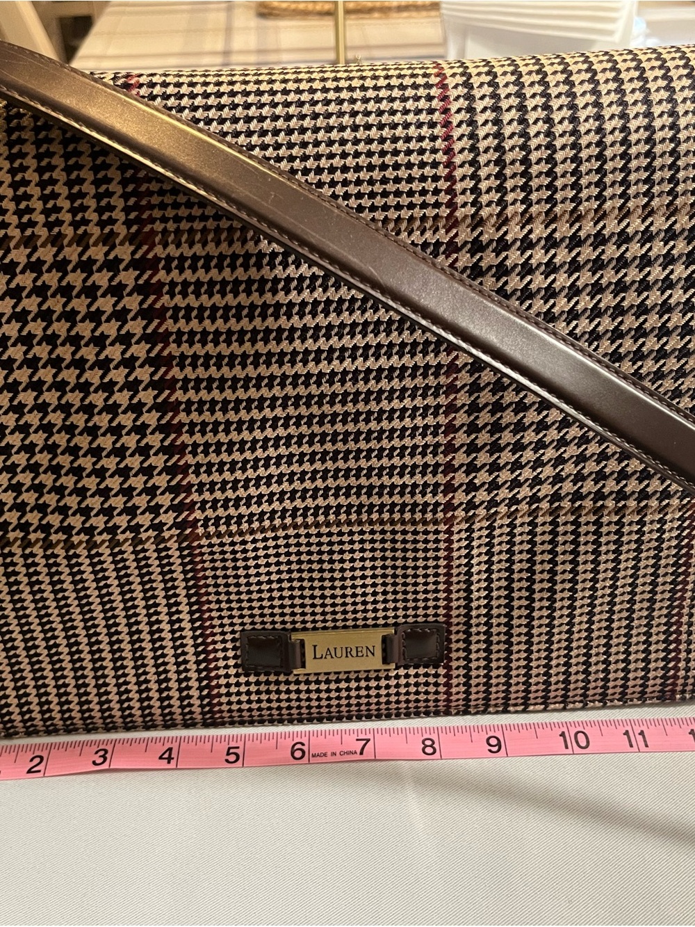 Ralph Lauren Houndstooth Laptop Bag in Black, White and Brown